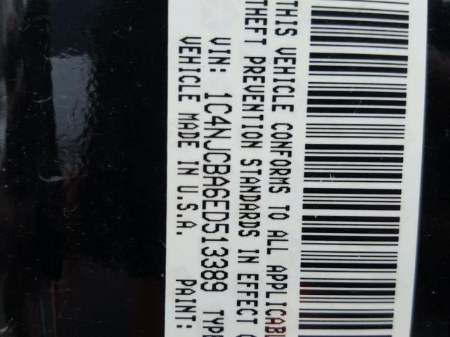 1C4NJCBA6ED513389 - 2014 JEEP COMPASS SP 黑色 照片 10