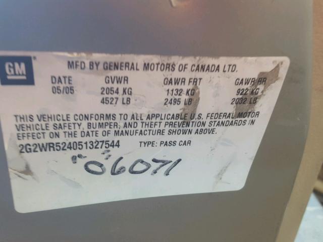 2G2WR524051327544 - 2005 PONTIAC GRAND PRIX ოქროსფერი ფოტო 10