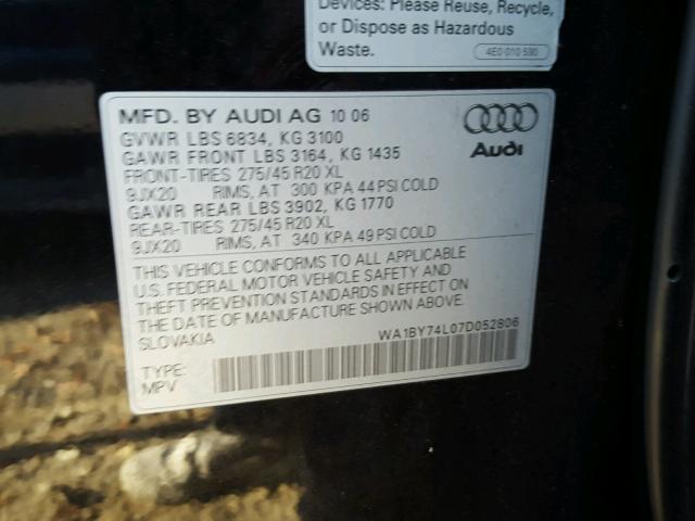 WA1BY74L07D052806 - 2007 AUDI Q7 3.6 QUA BLACK photo 10