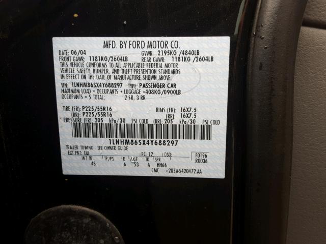 1LNHM86SX4Y688297 - 2004 LINCOLN LS შავი ფოტო 10