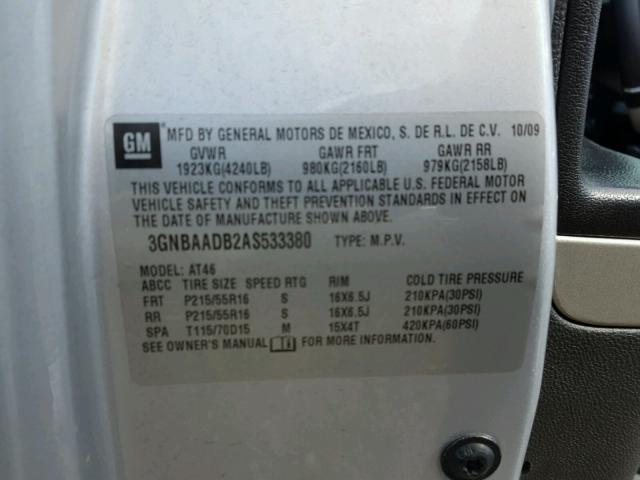 3GNBAADB2AS533380 - 2010 CHEVROLET HHR LS Plata foto 10