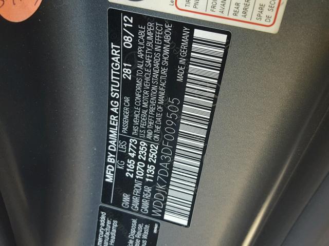 WDDJK7DA3DF009505 - 2013 MERCEDES-BENZ SL 550 GRAY photo 10