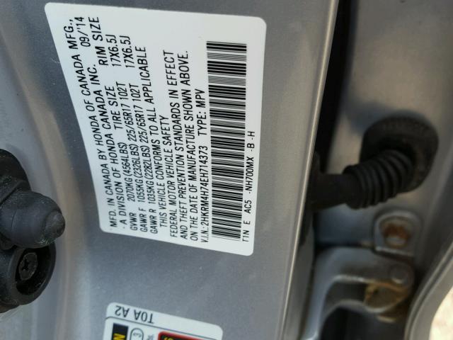 2HKRM4H74EH714373 - 2014 HONDA CR-V EXL SILVER photo 10