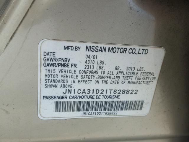 JN1CA31D21T628822 - 2001 NISSAN MAXIMA GXE GOLD photo 10