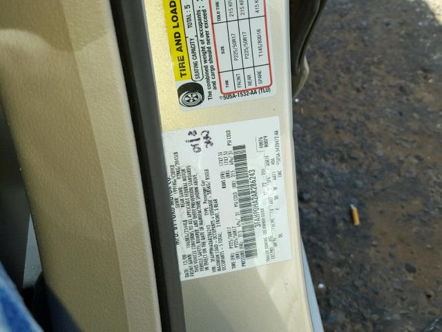 3FAHP0HA2AR286243 - 2010 FORD FUSION SE TAN photo 10