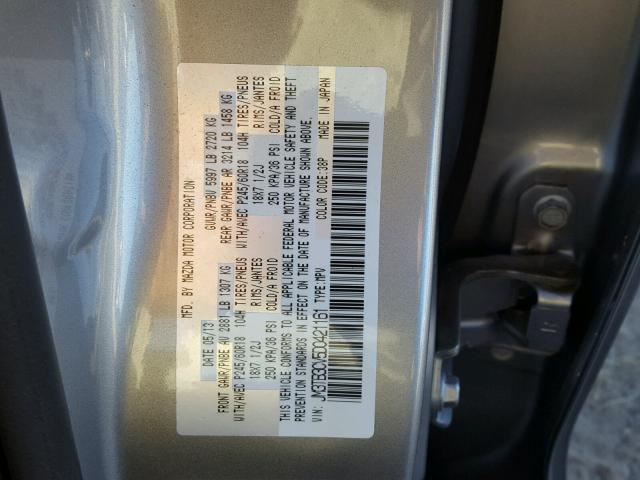 JM3TB3CV5D0421161 - 2013 MAZDA CX-9 TOURI SILVER photo 10