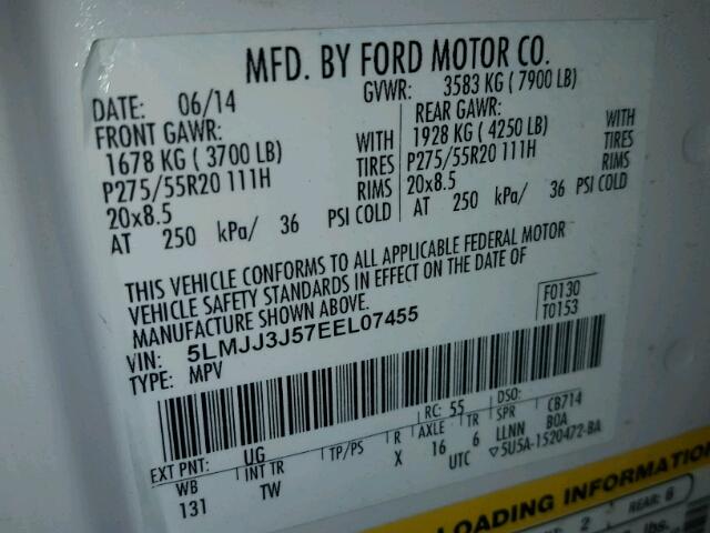 5LMJJ3J57EEL07455 - 2014 LINCOLN NAVIGATOR 白色 照片 10