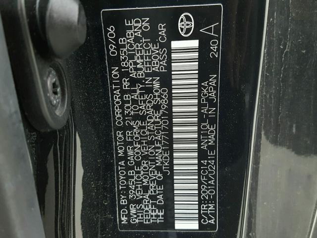 JTKDE177170179860 - 2007 TOYOTA SCION TC შავი ფოტო 10