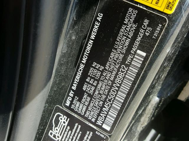 WBAVM5C50DVV89832 - 2013 BMW X1 XDRIVE3 BLACK photo 10