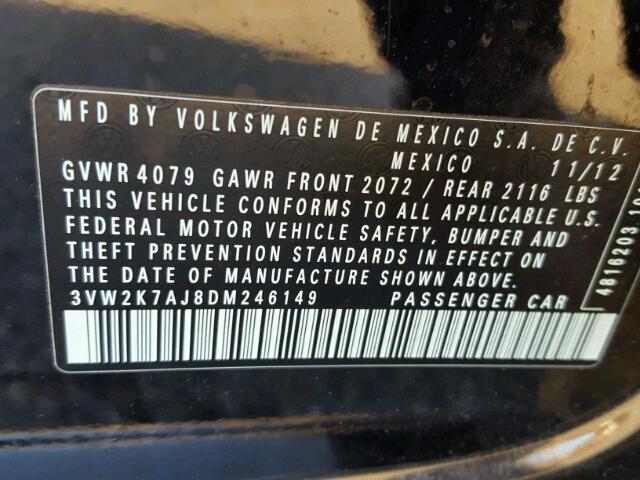 3VW2K7AJ8DM246149 - 2013 VOLKSWAGEN JETTA BASE BLACK photo 10