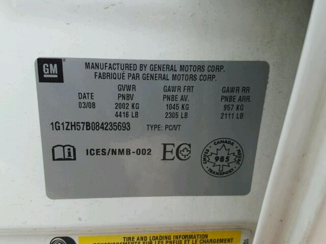 1G1ZH57B084235693 - 2008 CHEVROLET MALIBU 1LT Biały zdjęcie 10