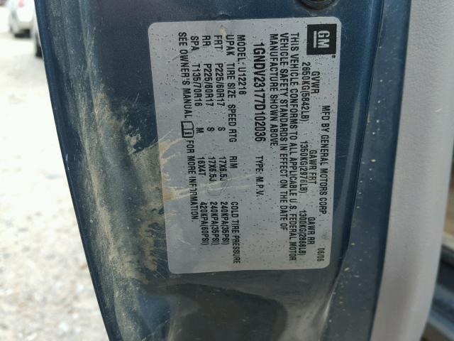 1GNDV23177D102036 - 2007 CHEVROLET UPLANDER L BLUE photo 10