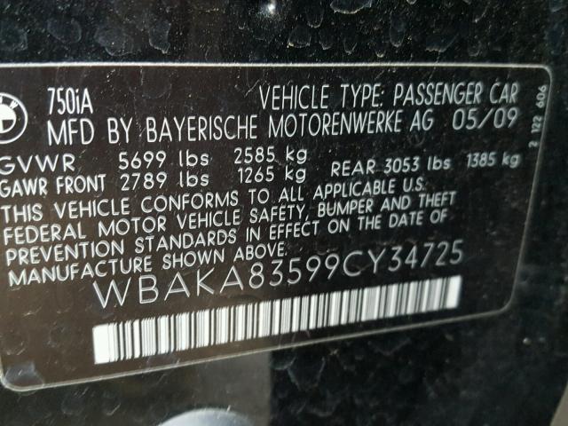 WBAKA83599CY34725 - 2009 BMW 750 I BLACK photo 10