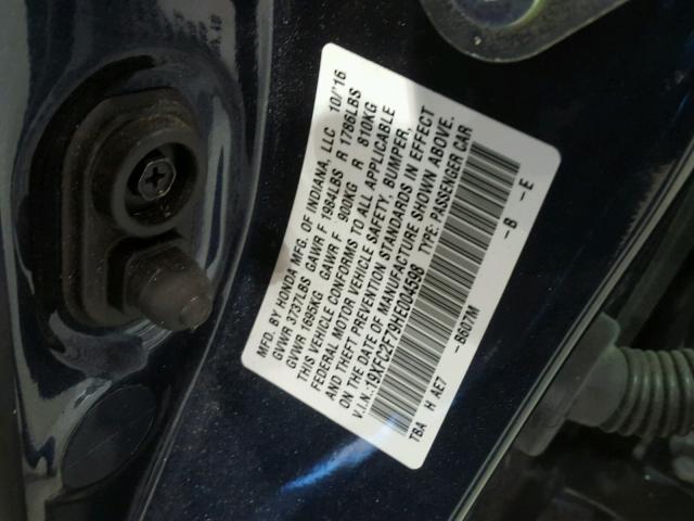 19XFC2F79HE004598 - 2017 HONDA CIVIC EX ლურჯი ფოტო 10