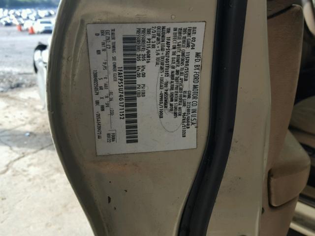 1FAFP55U74G171152 - 2004 FORD TAURUS SES TAN photo 10