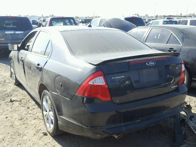 3FAHP0HG1CR422594 - 2012 FORD FUSION SE BLACK photo 3