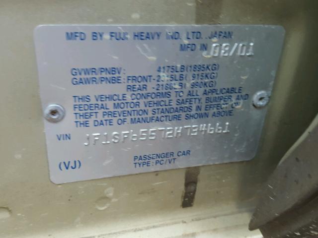 JF1SF65572H734661 - 2002 SUBARU FORESTER S 金色 照片 10