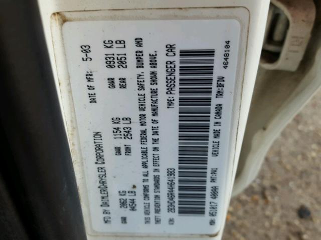 2B3HD46R44H641983 - 2004 DODGE INTREPID S WHITE photo 10