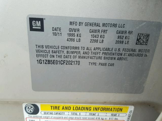 1G1ZB5E01CF202170 - 2012 CHEVROLET MALIBU LS Qəhvəyi foto 10