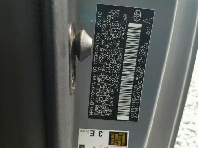 JTKJF5C74B3000991 - 2011 TOYOTA SCION TC 灰色 照片 10