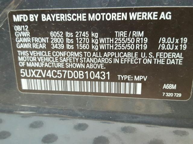 5UXZV4C57D0B10431 - 2013 BMW X5 XDRIVE3 GRAY photo 10