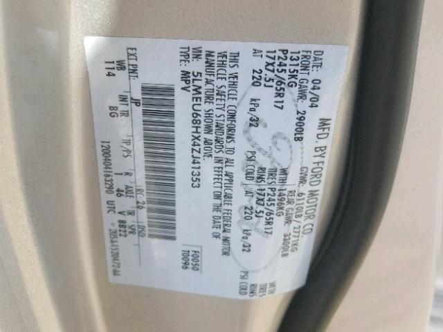 5LMEU68HX4ZJ41353 - 2004 LINCOLN AVIATOR 银色 照片 10