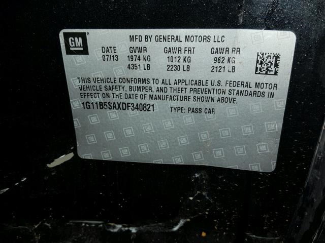1G11B5SAXDF340821 - 2013 CHEVROLET MALIBU LS შავი ფოტო 10
