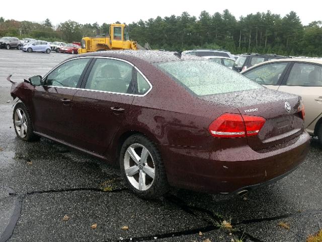 1VWBP7A38DC118868 - 2013 VOLKSWAGEN PASSAT SE BURGUNDY photo 3