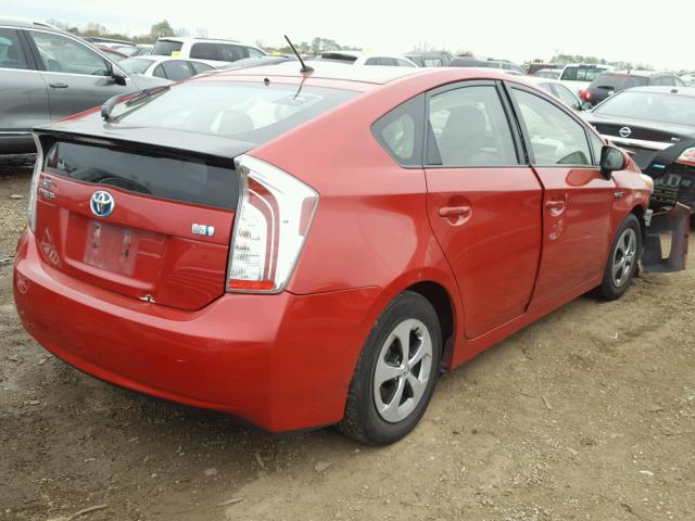 JTDKN3DU9E1762723 - 2014 TOYOTA PRIUS RED photo 4