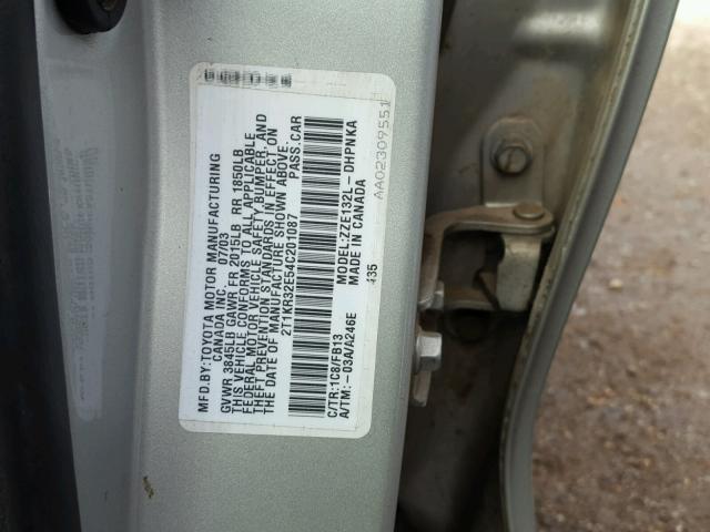 2T1KR32E54C201087 - 2004 TOYOTA MATRIX 银色 照片 10