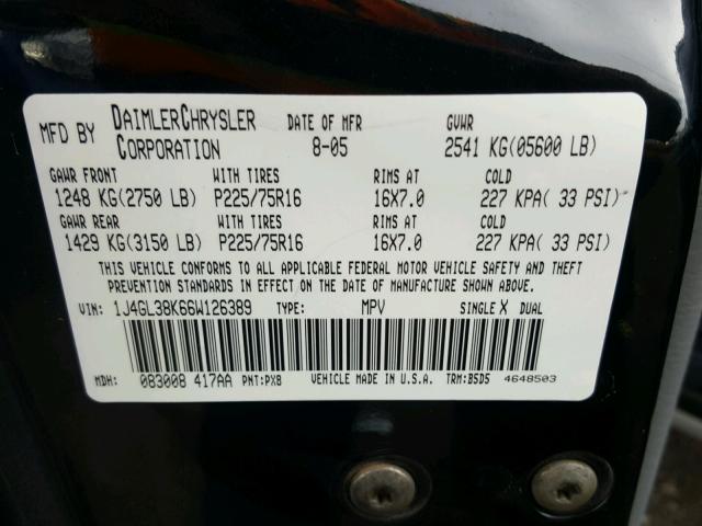 1J4GL38K66W126389 - 2006 JEEP LIBERTY RE BLACK photo 10