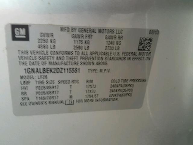 1GNALBEK2DZ115581 - 2013 CHEVROLET EQUINOX LS SILVER photo 10