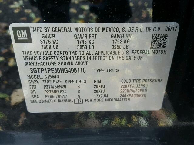 3GTP1PEJ6HG495110 - 2017 GMC SIERRA C15 BLACK photo 10