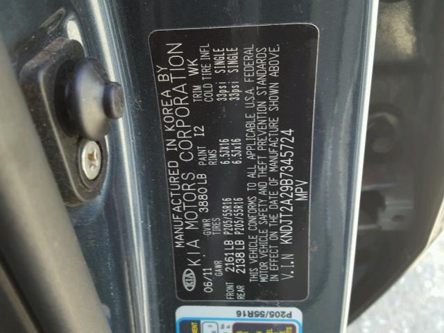 KNDJT2A29B7345724 - 2011 KIA SOUL + BLUE photo 10
