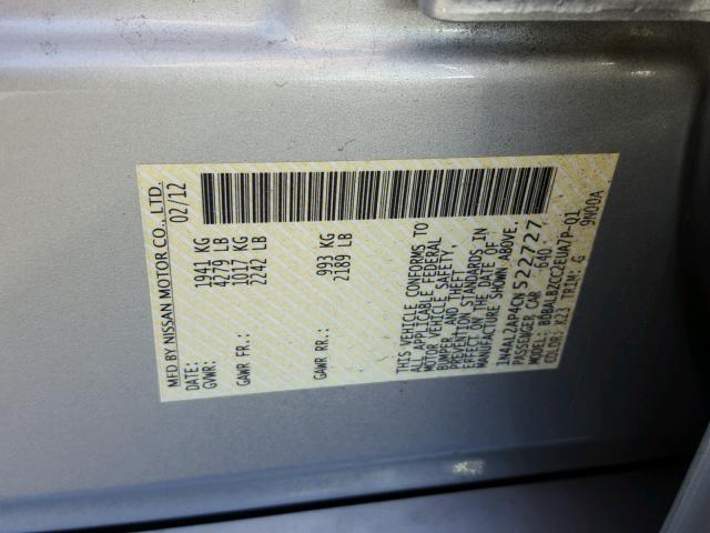 1N4AL2AP4CN522727 - 2012 NISSAN ALTIMA BAS SILVER photo 10