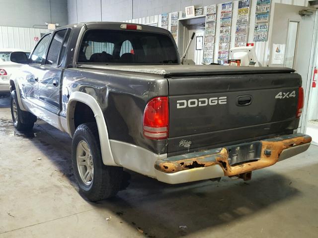 1B7HG48NX2S707653 - 2002 DODGE DAKOTA GRAY photo 3