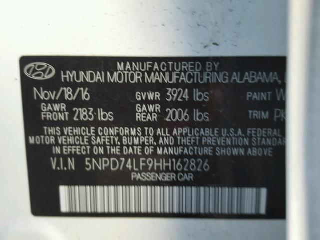 5NPD74LF9HH162826 - 2017 HYUNDAI ELANTRA SE WHITE photo 10