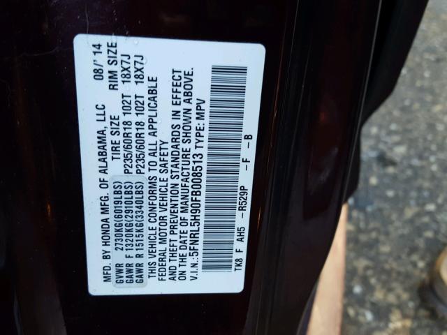 5FNRL5H90FB008513 - 2015 HONDA ODYSSEY TO MAROON photo 10