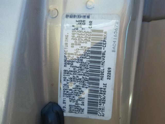 4T1BF22K9YU113589 - 2000 TOYOTA CAMRY LE ბეჟი ფოტო 10