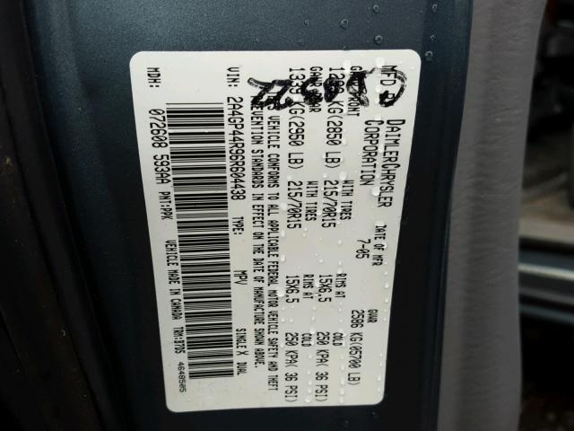 2A4GP44R96R604438 - 2006 CHRYSLER TOWN & COU GREEN photo 10