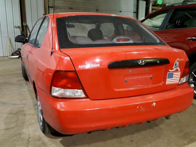 KMHCF35G52U209714 - 2002 HYUNDAI ACCENT RED photo 3