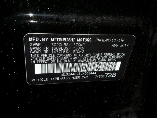 ML32A4HJ5JH003444 - 2018 MITSUBISHI MIRAGE SE BLACK photo 10