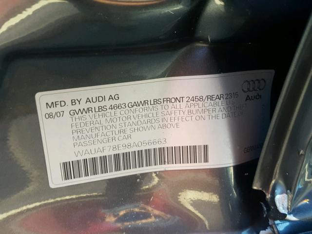 WAUAF78E98A056663 - 2008 AUDI A4 2.0T GRAY photo 10