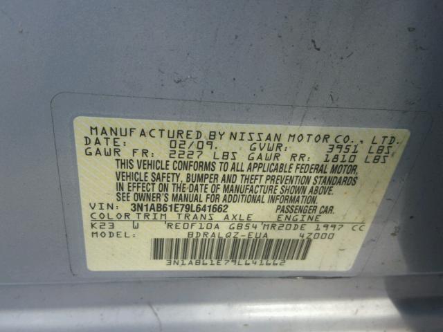 3N1AB61E79L641662 - 2009 NISSAN SENTRA 2.0 SILVER photo 10