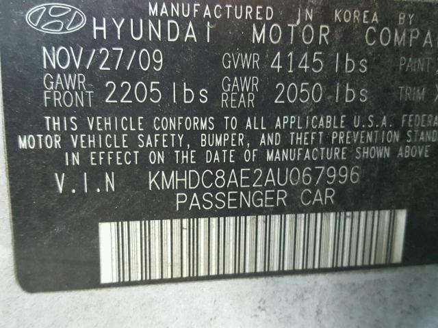 KMHDC8AE2AU067996 - 2010 HYUNDAI ELANTRA TO SILVER photo 10