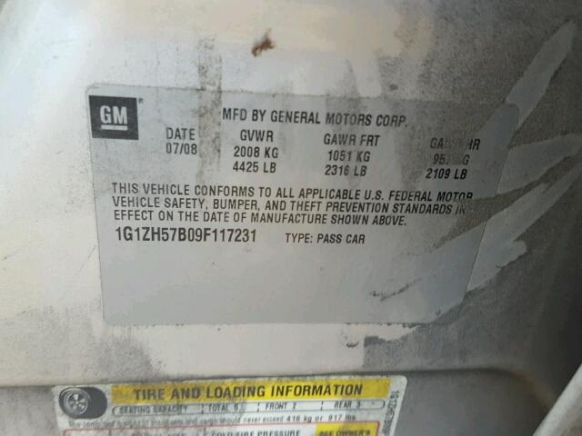 1G1ZH57B09F117231 - 2009 CHEVROLET MALIBU 1LT ვერცხლისფერი ფოტო 10