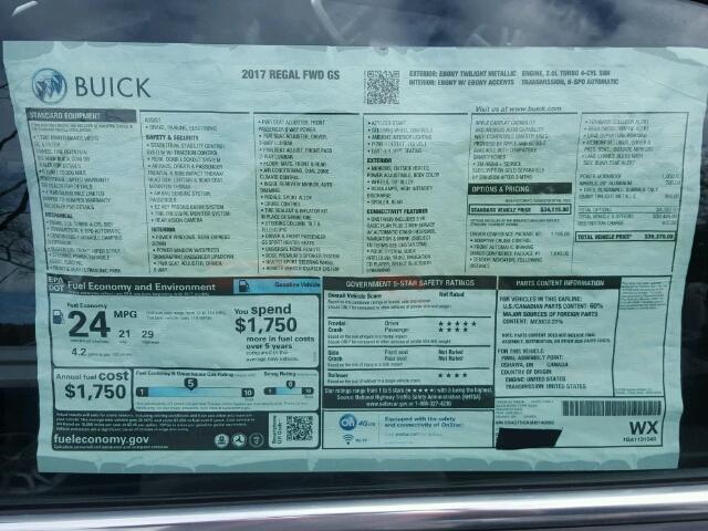 2G4GT5GX6H9148995 - 2017 BUICK REGAL GS Սև լուսանկար 9