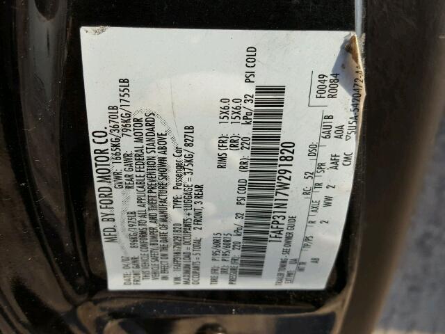 1FAFP31N17W291820 - 2007 FORD FOCUS ZX3 BLACK photo 10