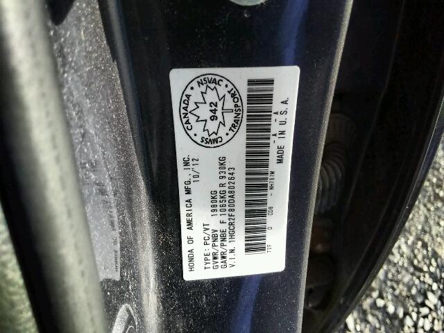 1HGCR2F80DA802643 - 2013 HONDA ACCORD EXL GRAY photo 10