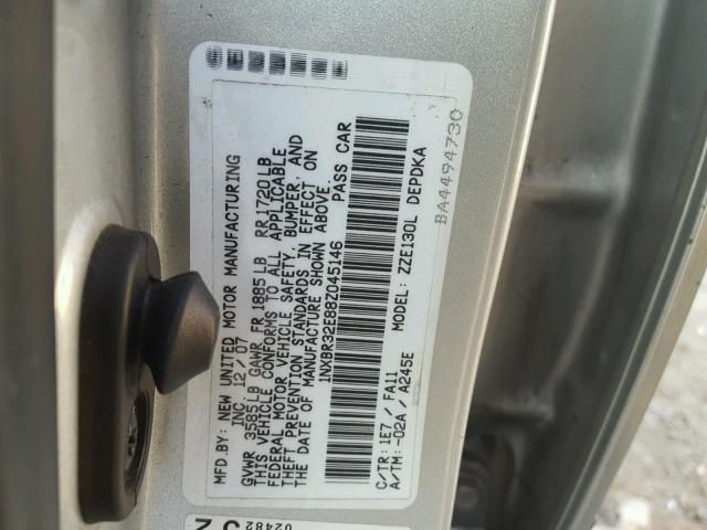 1NXBR32E88Z045146 - 2008 TOYOTA COROLLA CE SILVER photo 10